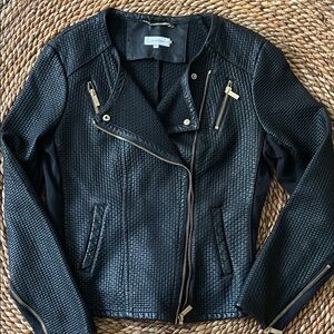 Calvin Klein Black Quilted Moto Jacket with Gold Hardware